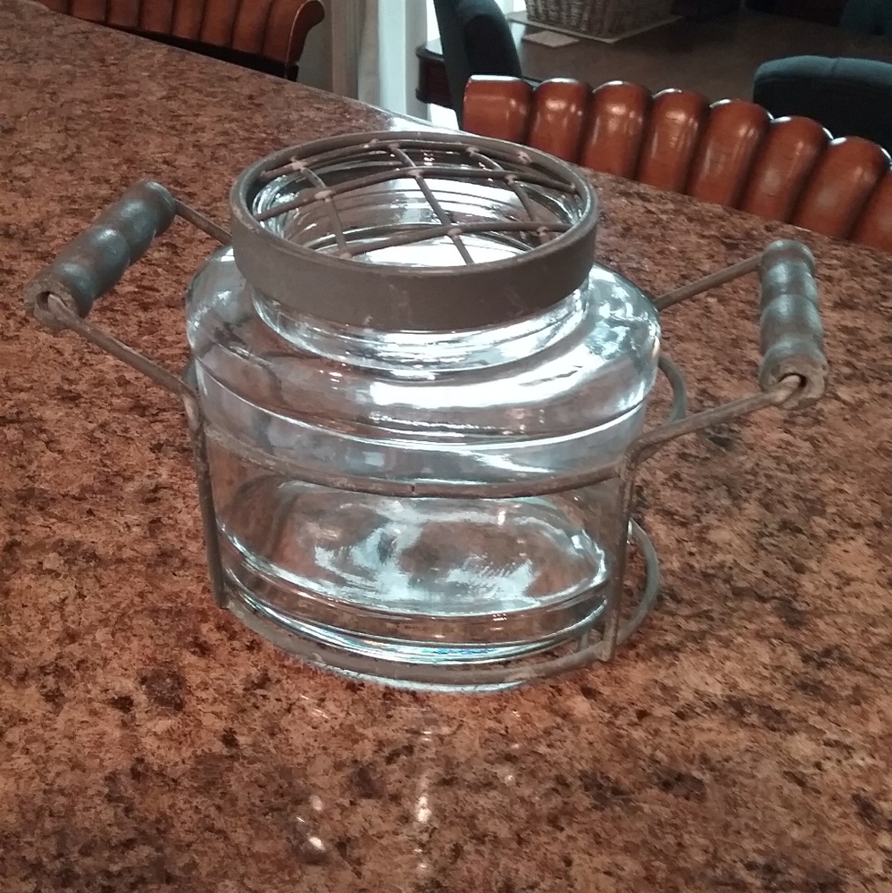 Glass vase with frog lid